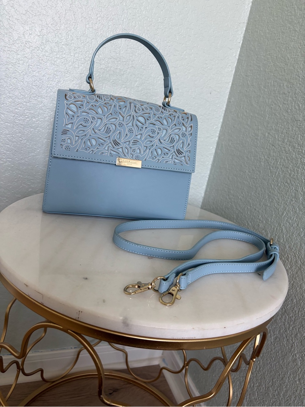 Draper James Sky Blue Laser-Cut Top Handle Crossbody - Picture 5 of 5